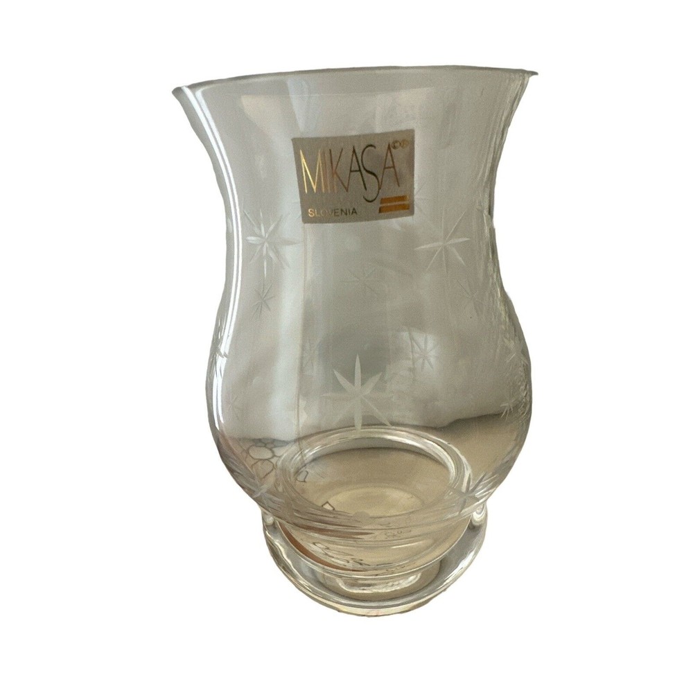 New Mikasa Clear Crystal Atomic Twinkle 5.5" Hurricane Glass Lamp Tea Light Vase